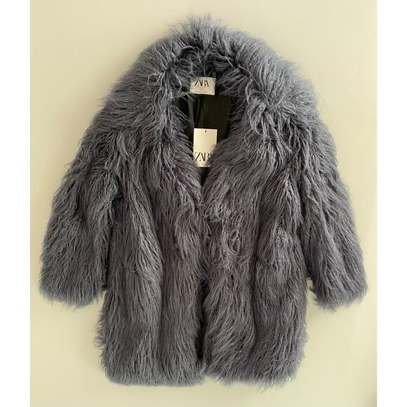 ZARA Faux Fur Coat in Charcoal Gray - Picture 1 of 13